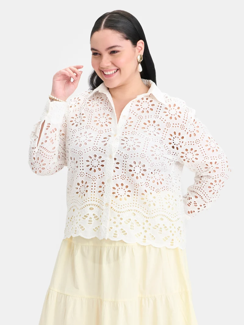 Martha Btc|100% Cotton Boxy Schiffli Shirt