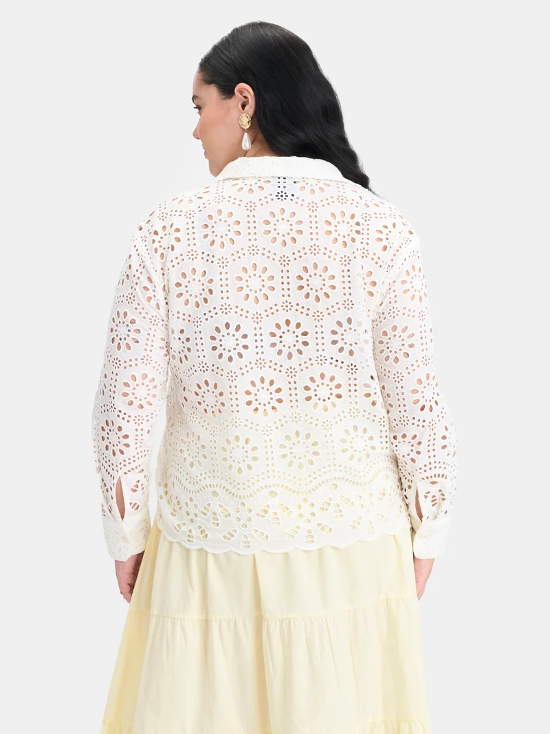 Martha Btc|100% Cotton Boxy Schiffli Shirt