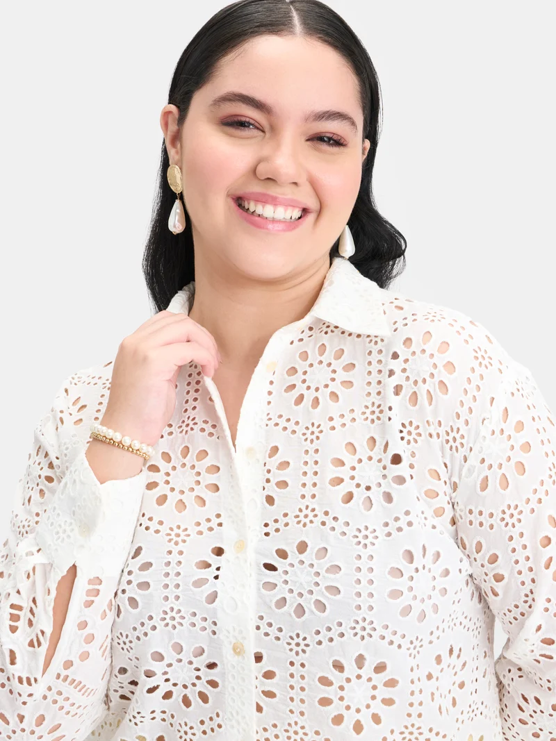 Martha Btc|100% Cotton Boxy Schiffli Shirt