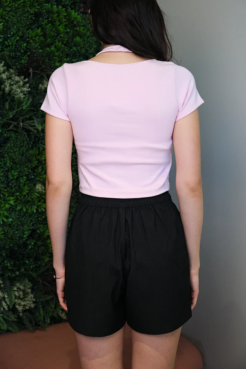 Amaar|Cotton Stretch Pink Halter Neck T-Shirt