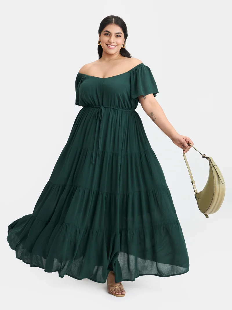 Amaris|100% Viscose Tiered Maxi Dress
