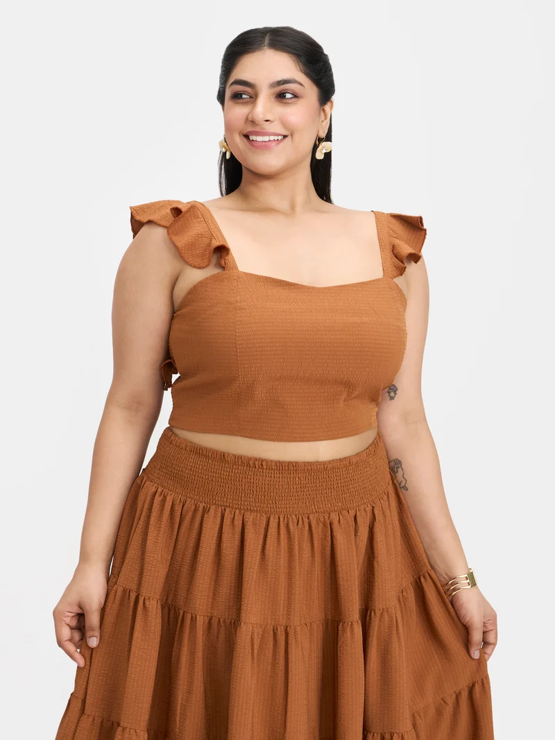 Miraki Top|Bubble Crepe Ruffle Strap Top