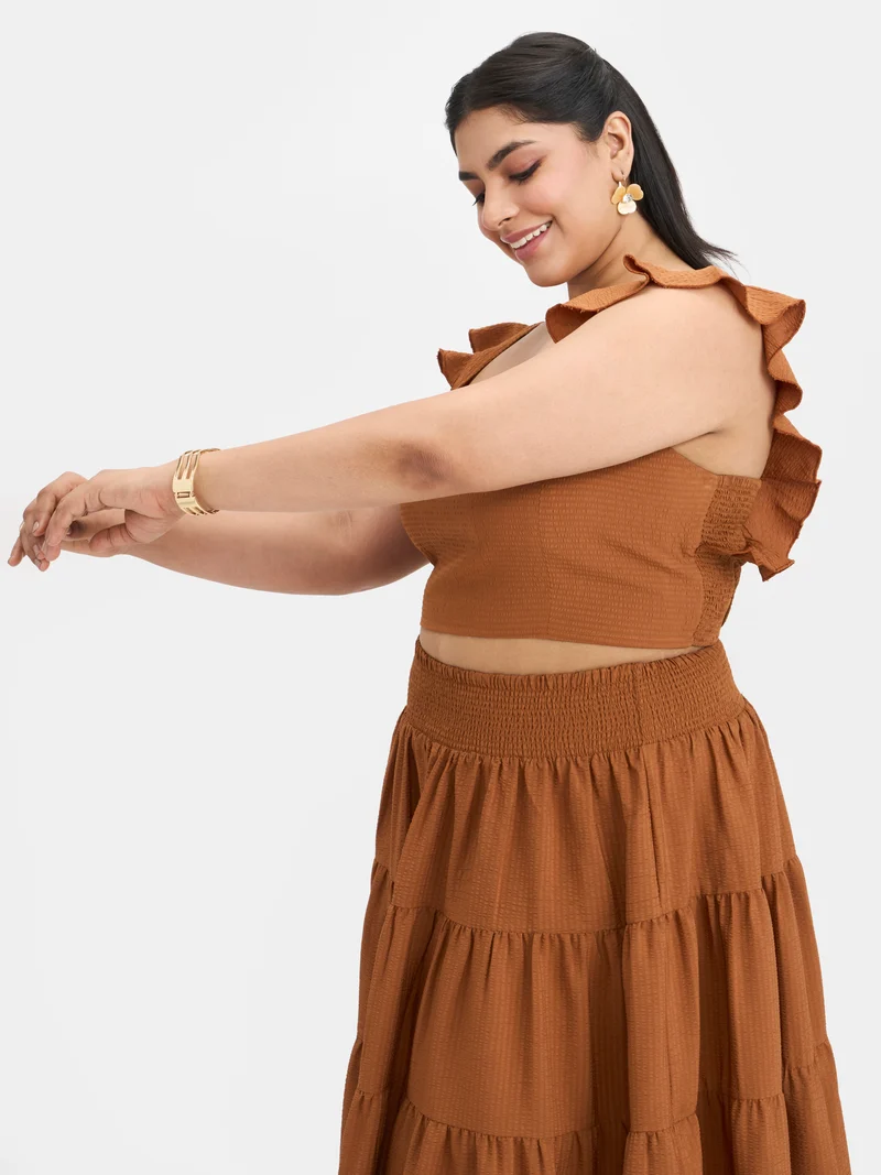 Miraki Top|Bubble Crepe Ruffle Strap Top