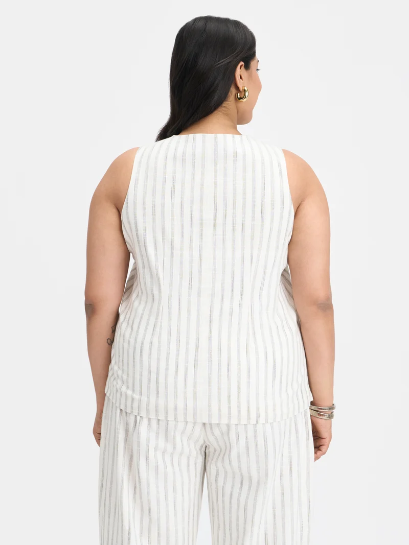 Delany Top Btc|100% Cotton Sleeveless Vest With Buttons