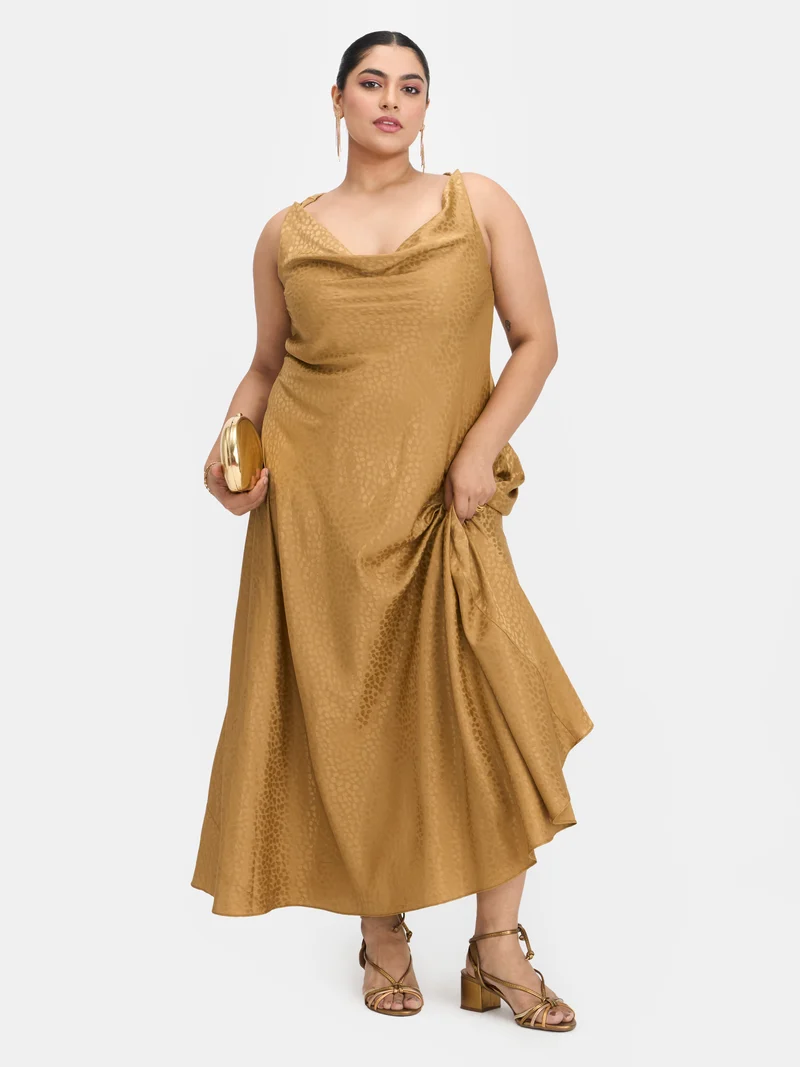 Marisol|Jacquard Satin Cowl Neck Dress