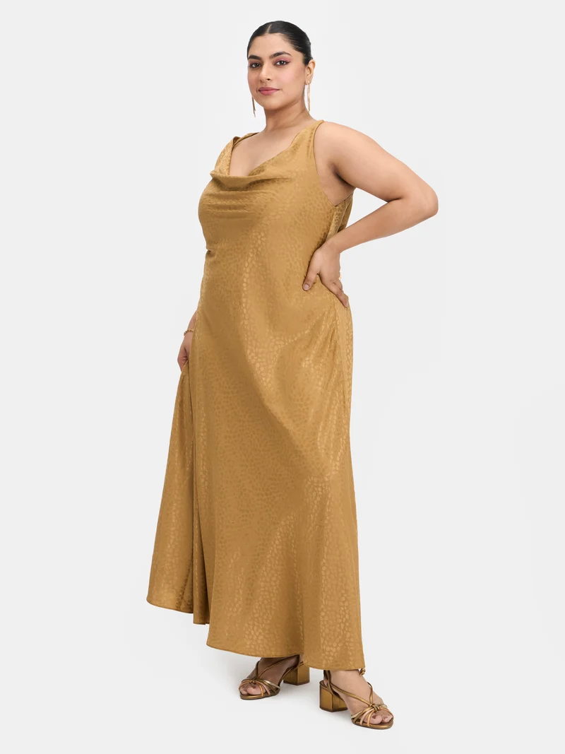 Marisol|Jacquard Satin Cowl Neck Dress
