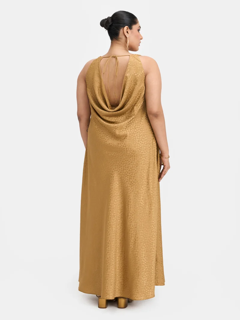 Marisol|Jacquard Satin Cowl Neck Dress