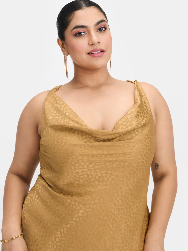 Marisol|Jacquard Satin Cowl Neck Dress