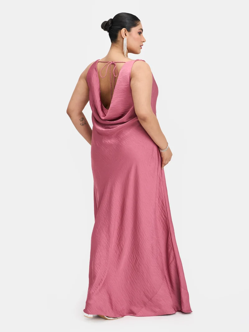 Auriel|Hammered Satin Cowl Neck Dress