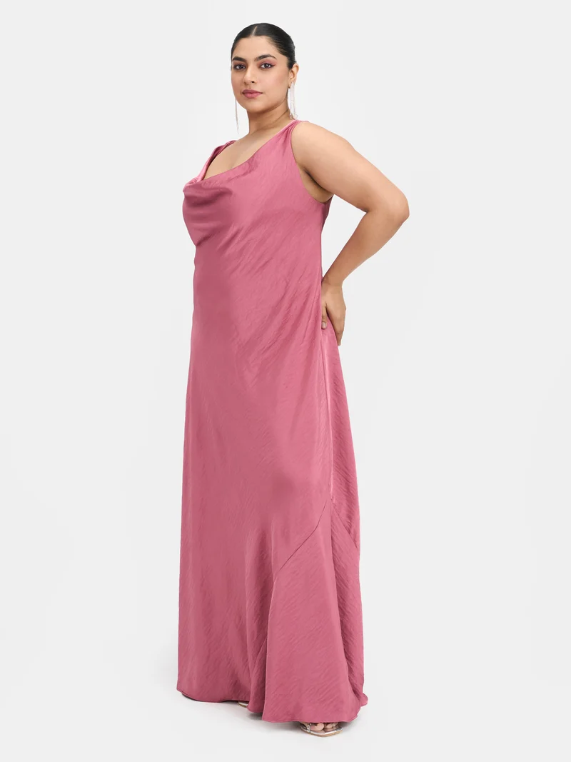 Auriel|Hammered Satin Cowl Neck Dress