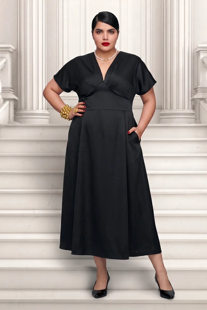 Lovie|Hammered Satin Dolman-Sleeve Maxi Dress