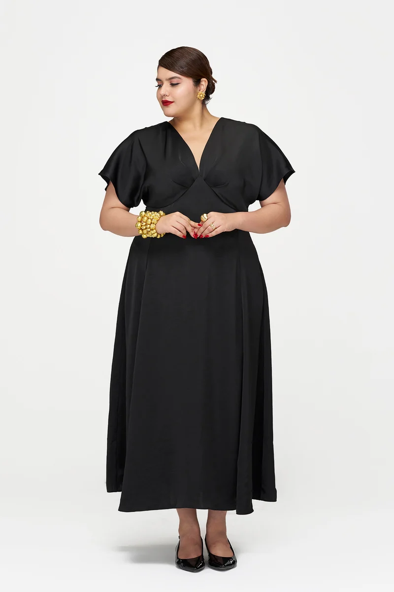Lovie|Hammered Satin Dolman-Sleeve Maxi Dress