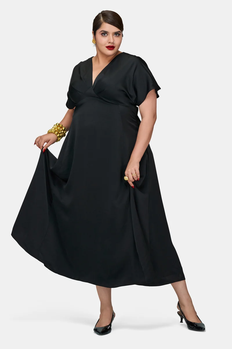Lovie|Hammered Satin Dolman-Sleeve Maxi Dress