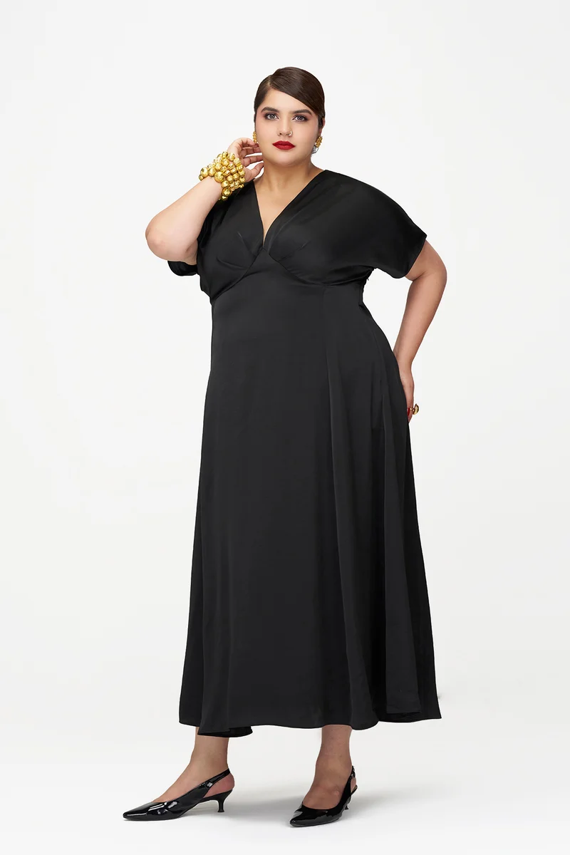 Lovie|Hammered Satin Dolman-Sleeve Maxi Dress