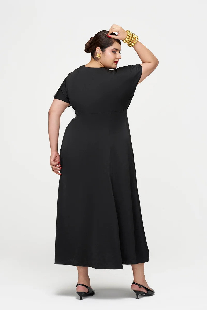 Lovie|Hammered Satin Dolman-Sleeve Maxi Dress