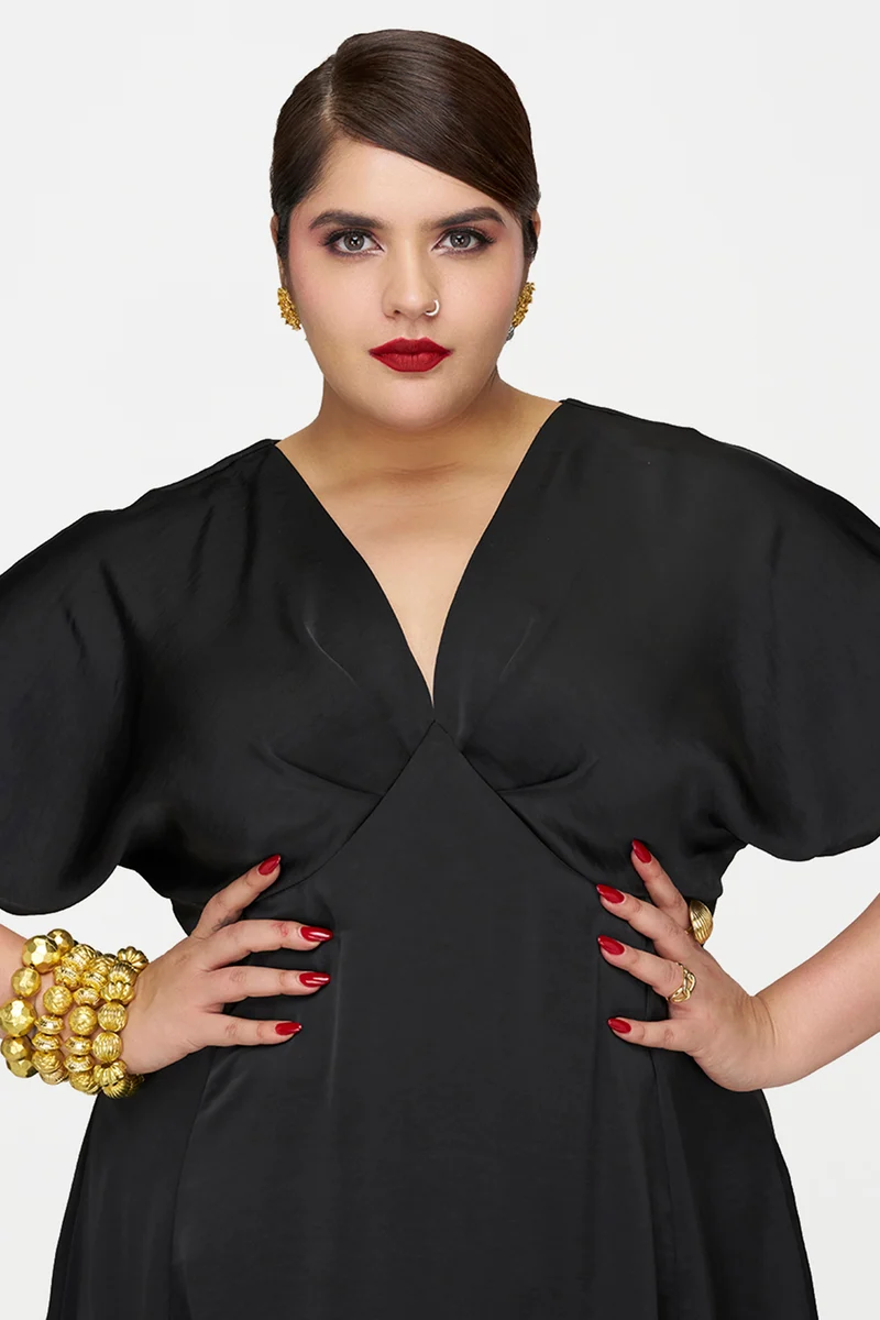 Lovie|Hammered Satin Dolman-Sleeve Maxi Dress