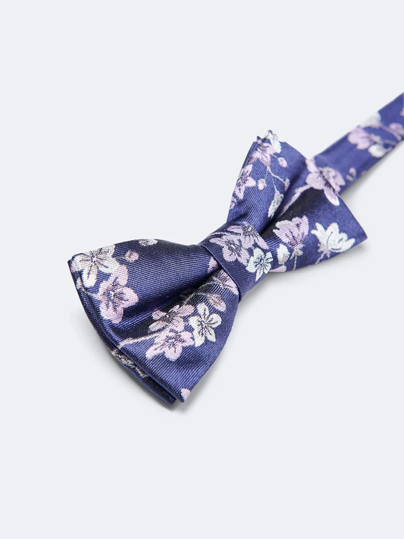 Noeud papillon en soie mélangée fleuri