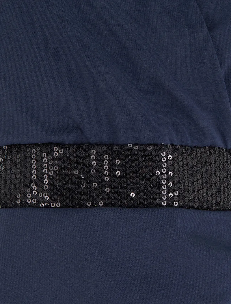 Robe portefeuille sans manches à sequins - Marine