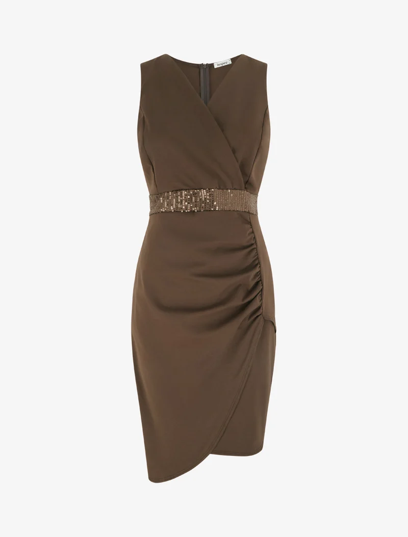 Robe portefeuille sans manches à sequins - Marron