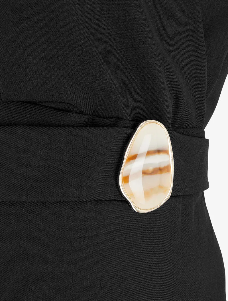 Robe patineuse sans manches à ceinture bijou - Noir