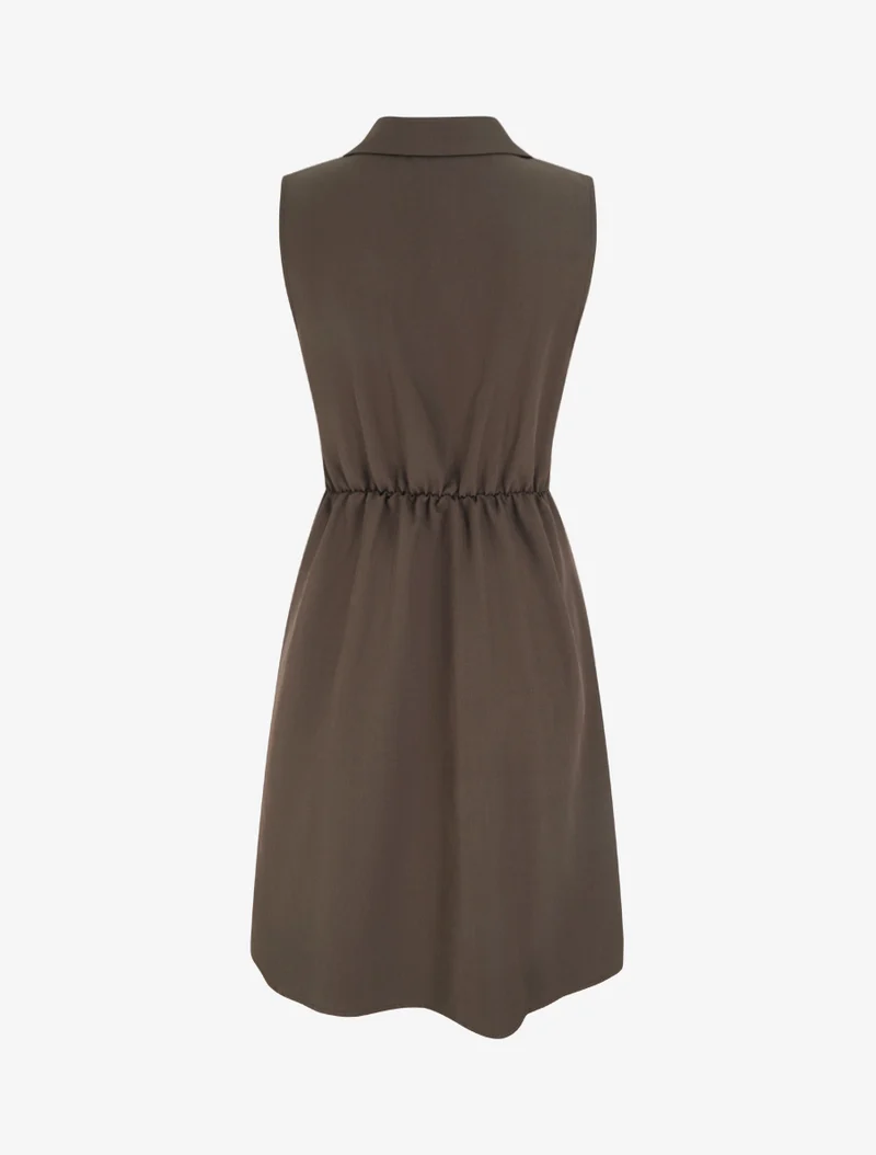 Robe patineuse sans manches à ceinture bijou - Marron