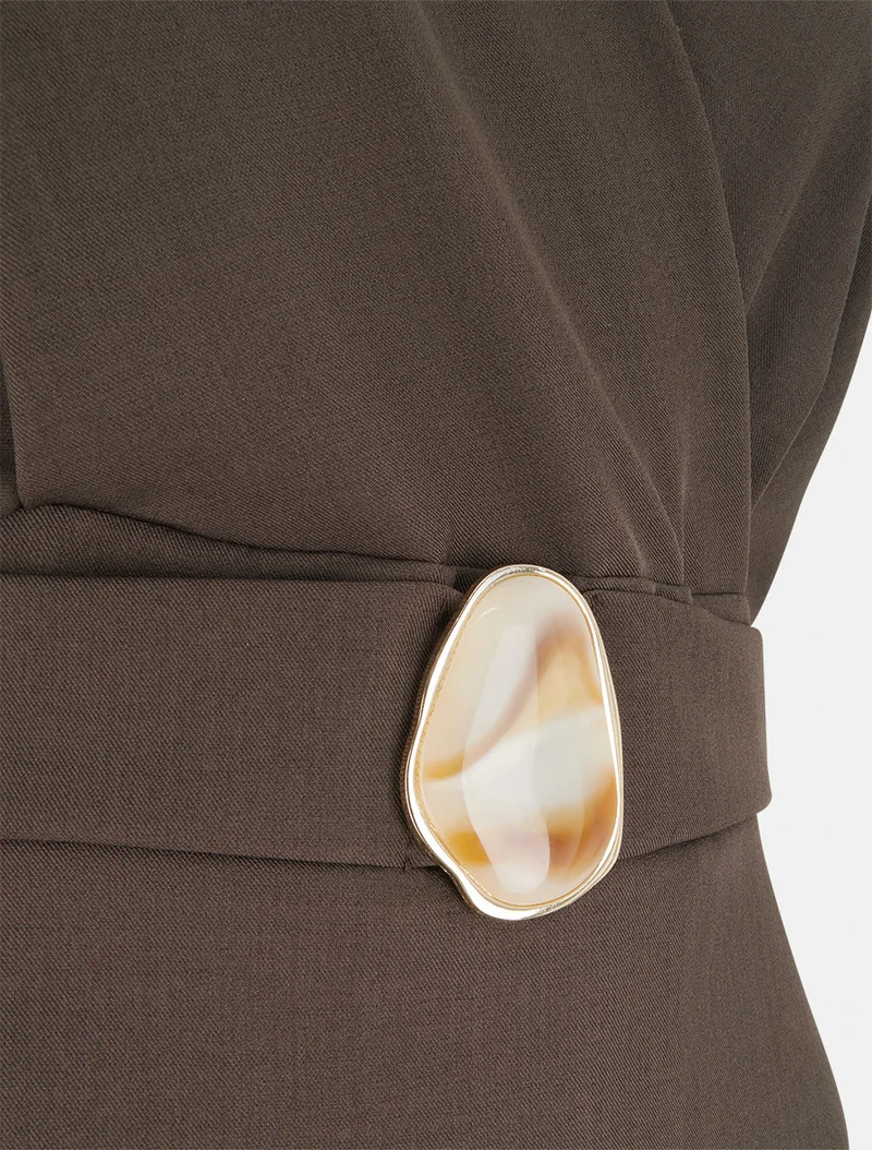 Robe patineuse sans manches à ceinture bijou - Marron