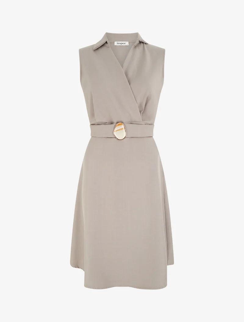 Robe patineuse sans manches à ceinture bijou - Taupe