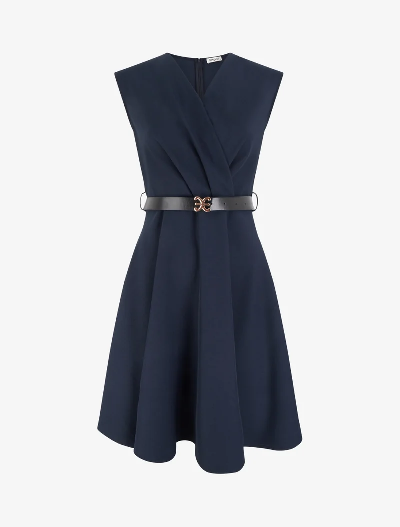 Robe patineuse sans manches à col cache-coeur - Marine