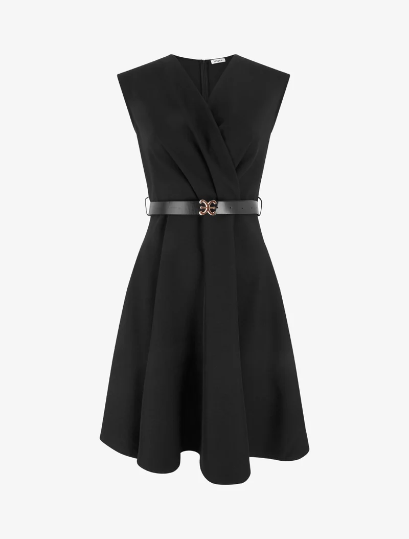 Robe patineuse sans manches à col cache-coeur - Noir