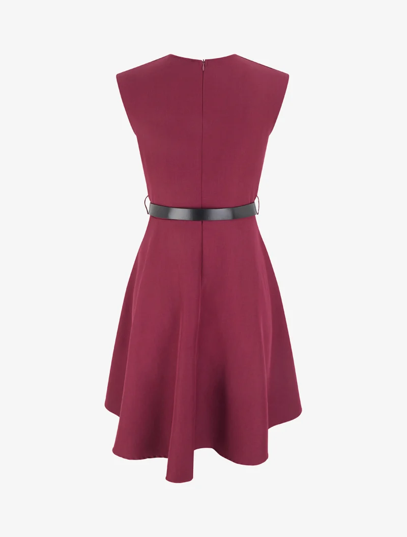 Robe patineuse sans manches à col cache-coeur - Lie de vin