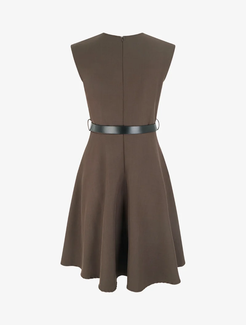 Robe patineuse sans manches à col cache-coeur - Marron