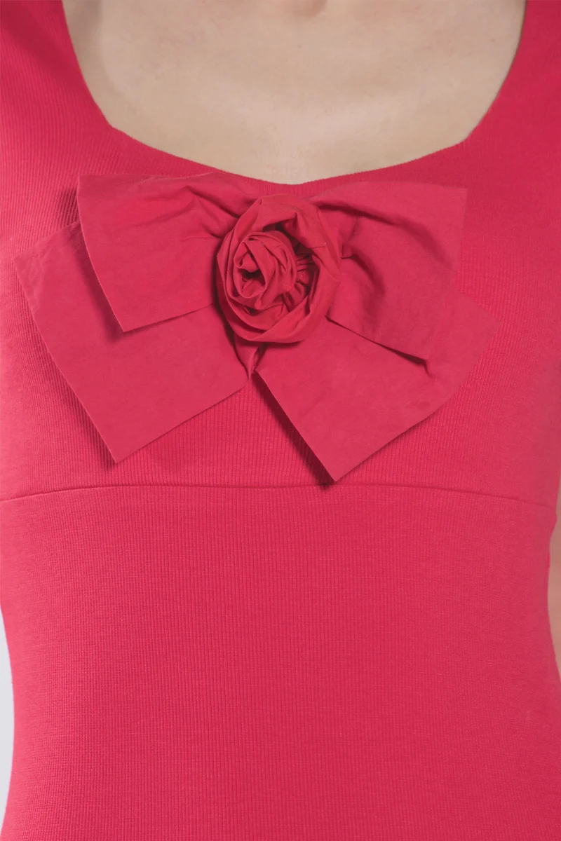 Love|100% Viscose Rose-Bow Bodycon Mini Dress