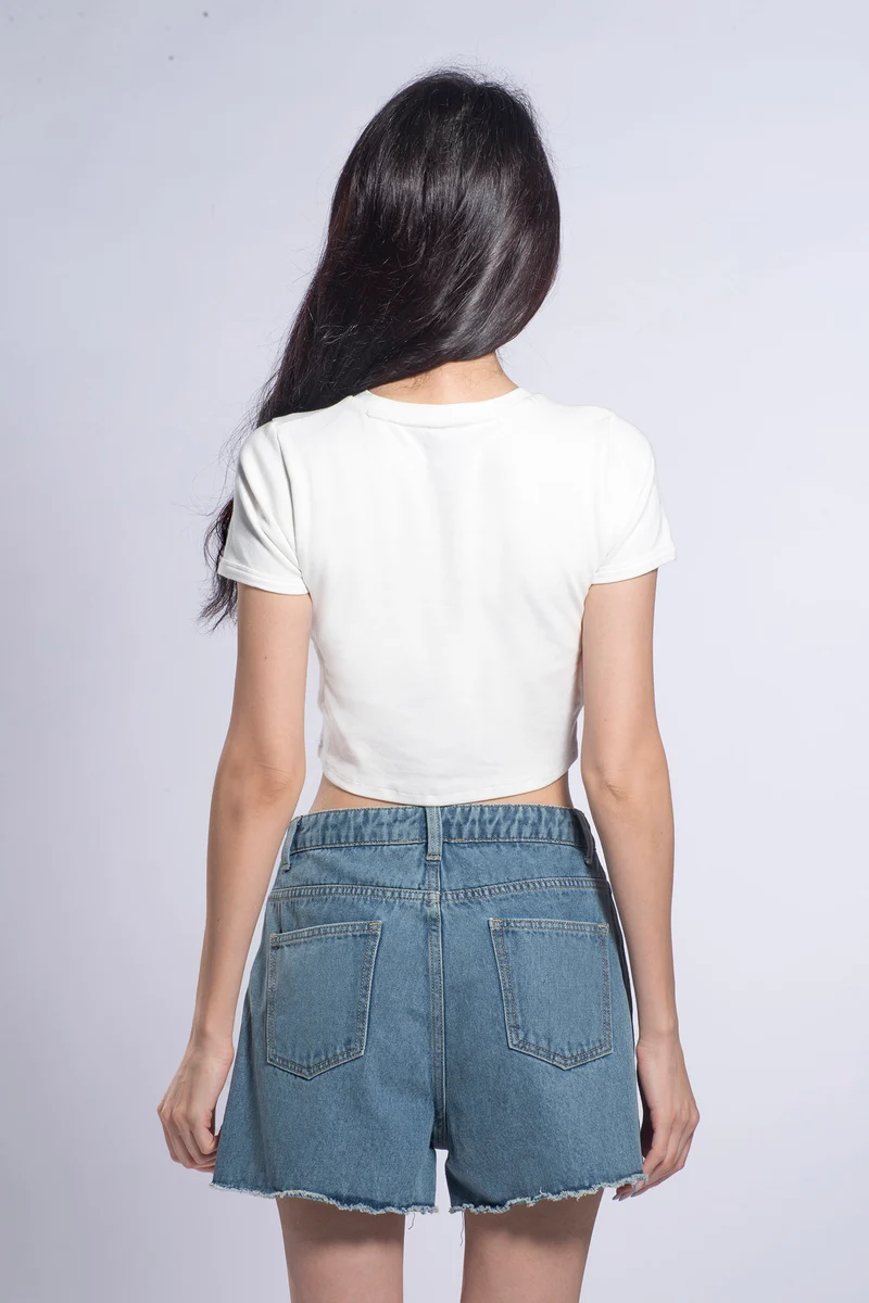 Snow|100% Cotton Heart Cutout Cropped T-Shirt