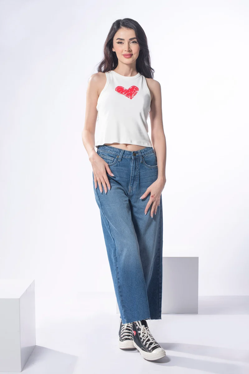 Heart|100% Cotton Chest Graphic Crop Tank Top