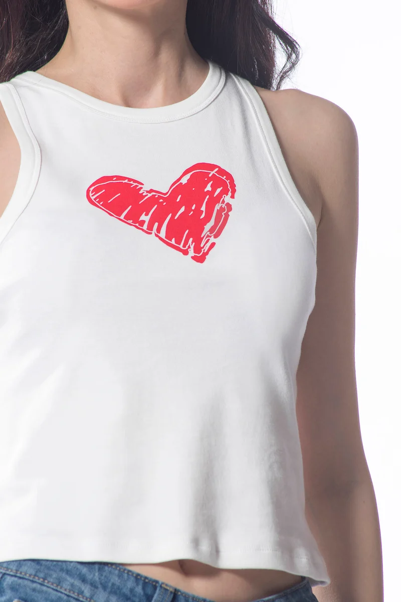 Heart|100% Cotton Chest Graphic Crop Tank Top
