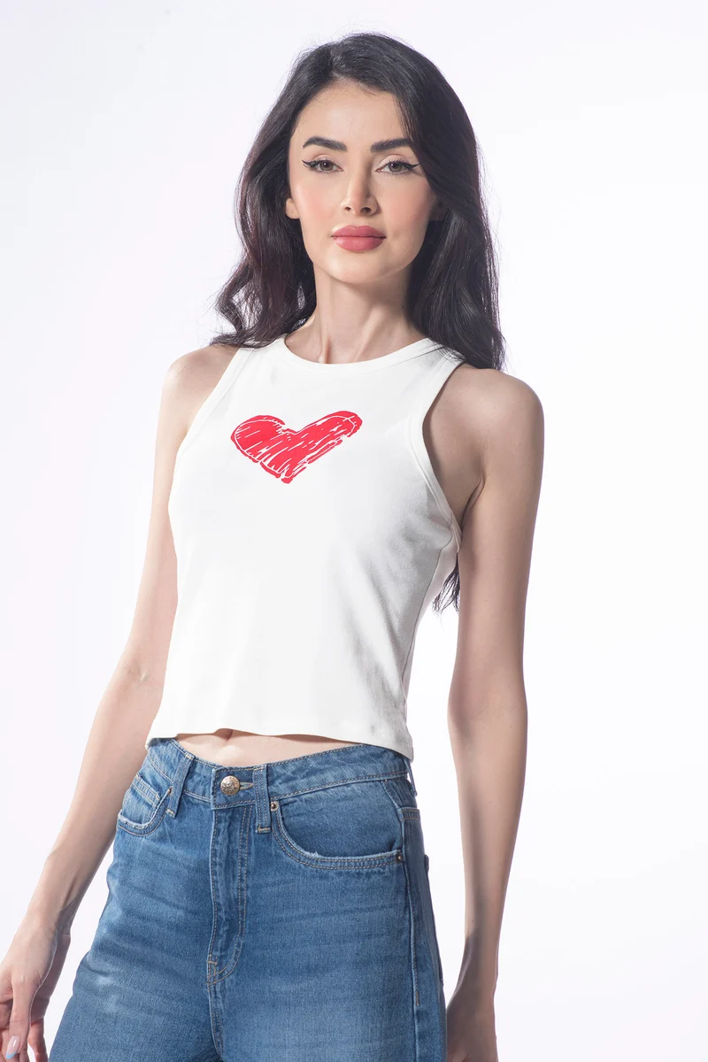 Heart|100% Cotton Chest Graphic Crop Tank Top