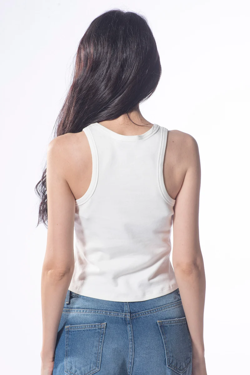 Heart|100% Cotton Chest Graphic Crop Tank Top