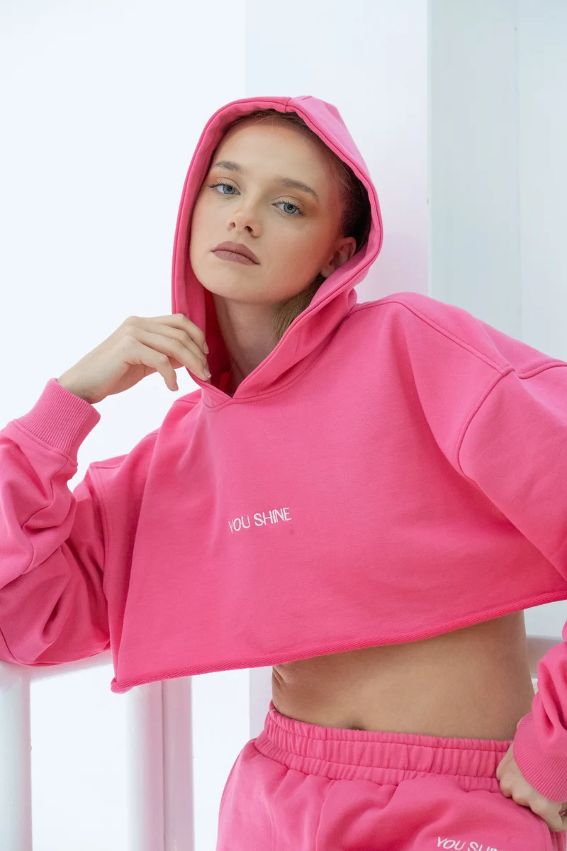 Ayla Hoodie|Cotton Cropped Boxy Pink Hoodie