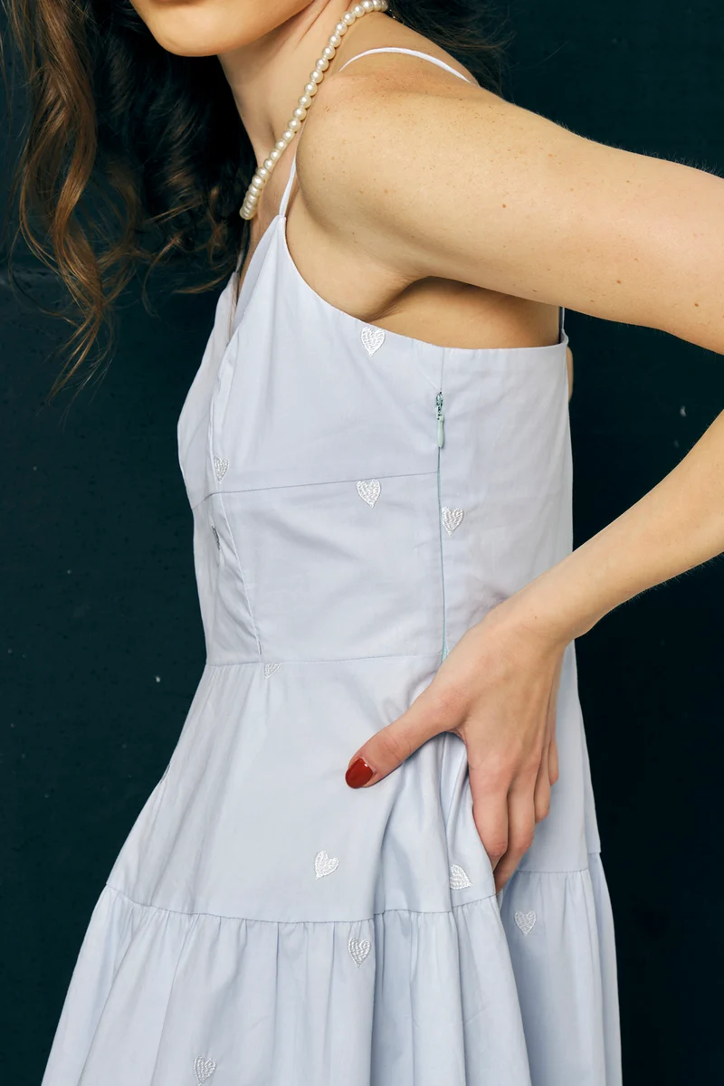 Renata|100% Cotton Heart Embroidered Midi Dress