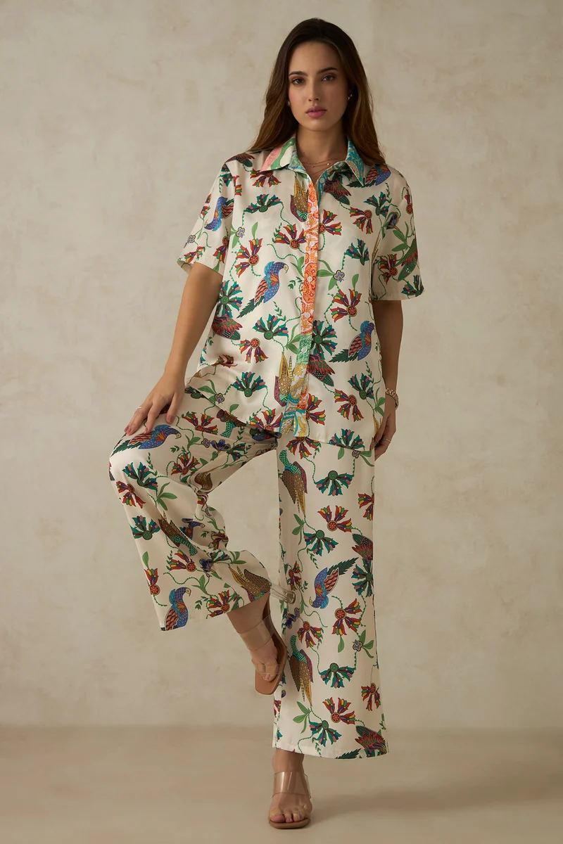 Palmira Shirt|Satin Abstract Print Shirt