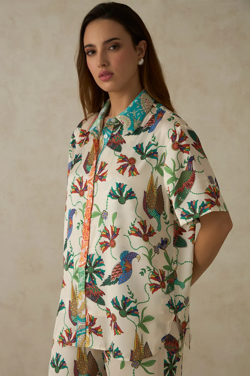 Palmira Shirt|Satin Abstract Print Shirt