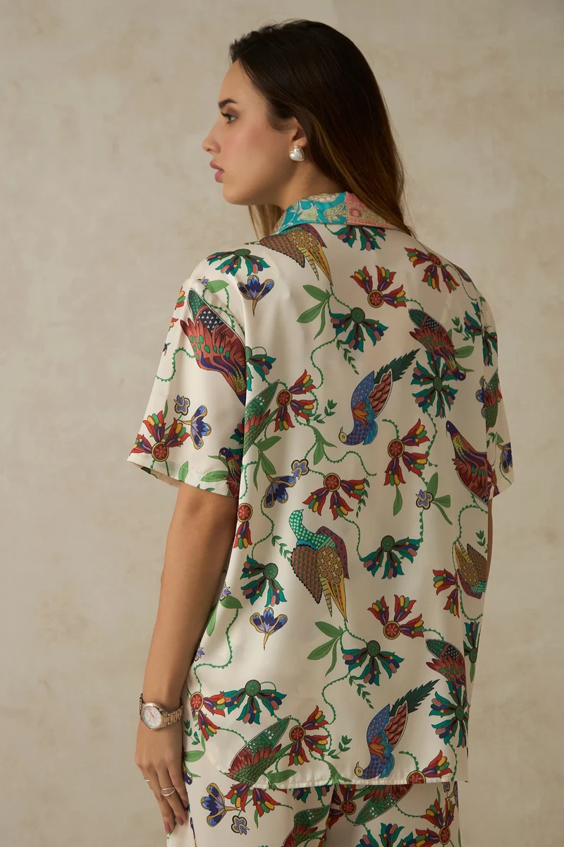 Palmira Shirt|Satin Abstract Print Shirt