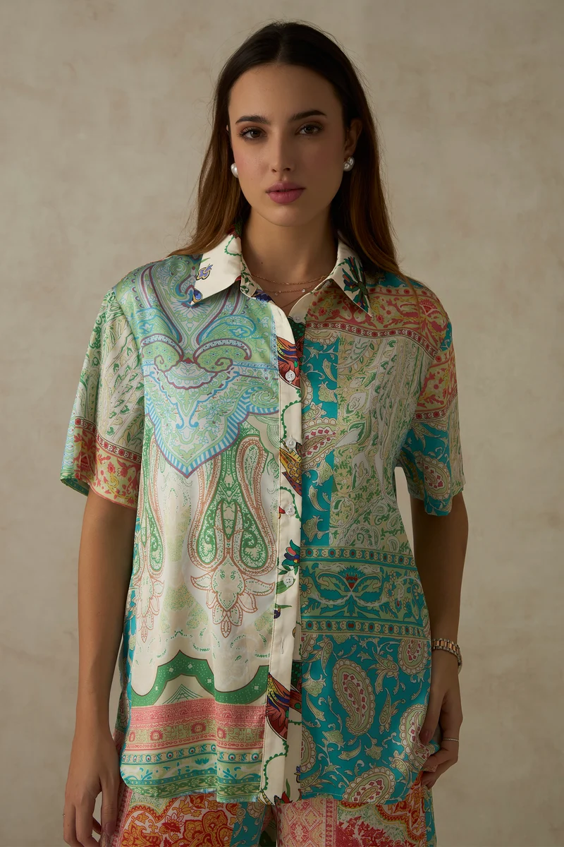Louisa Shirt|Satin Floral Print Shirt