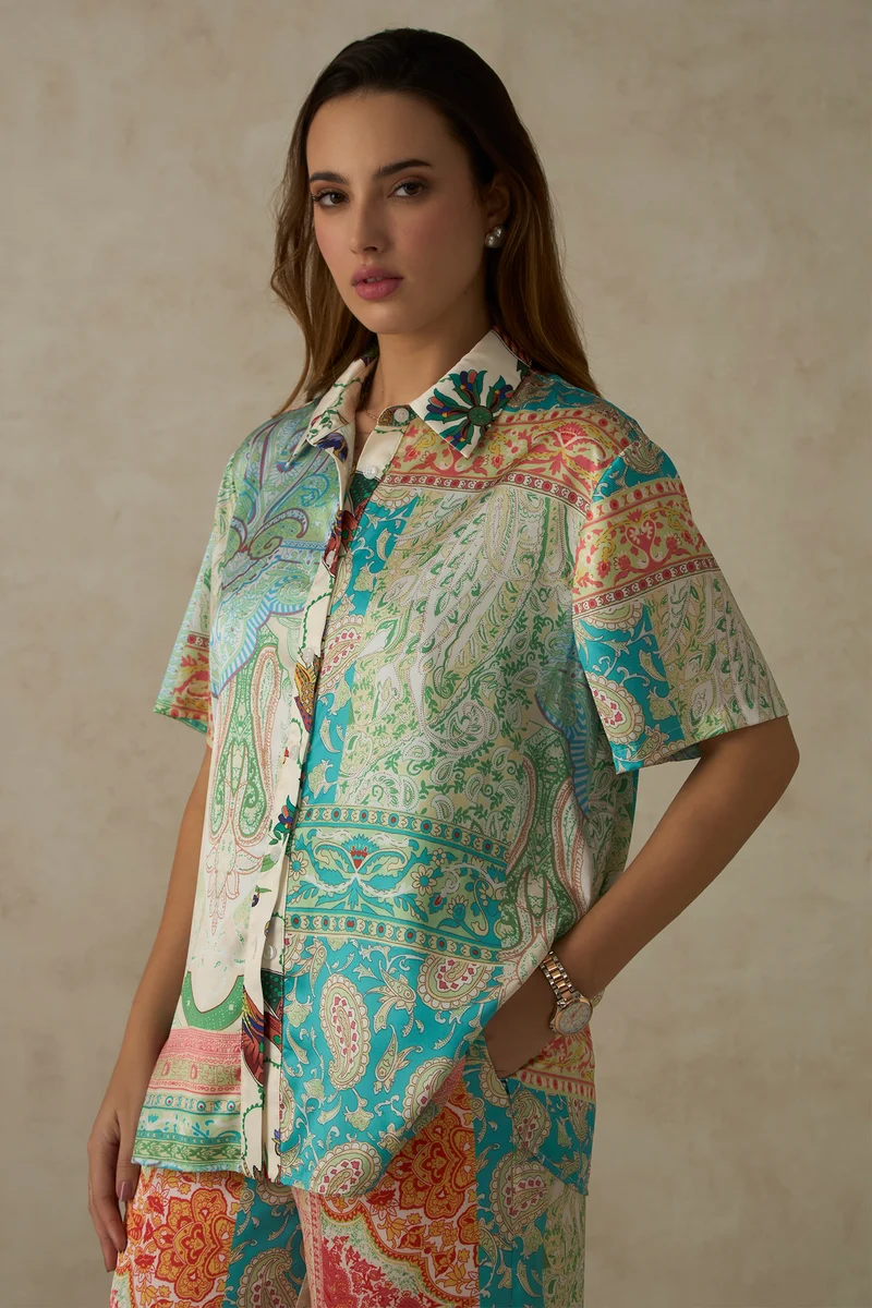 Louisa Shirt|Satin Floral Print Shirt