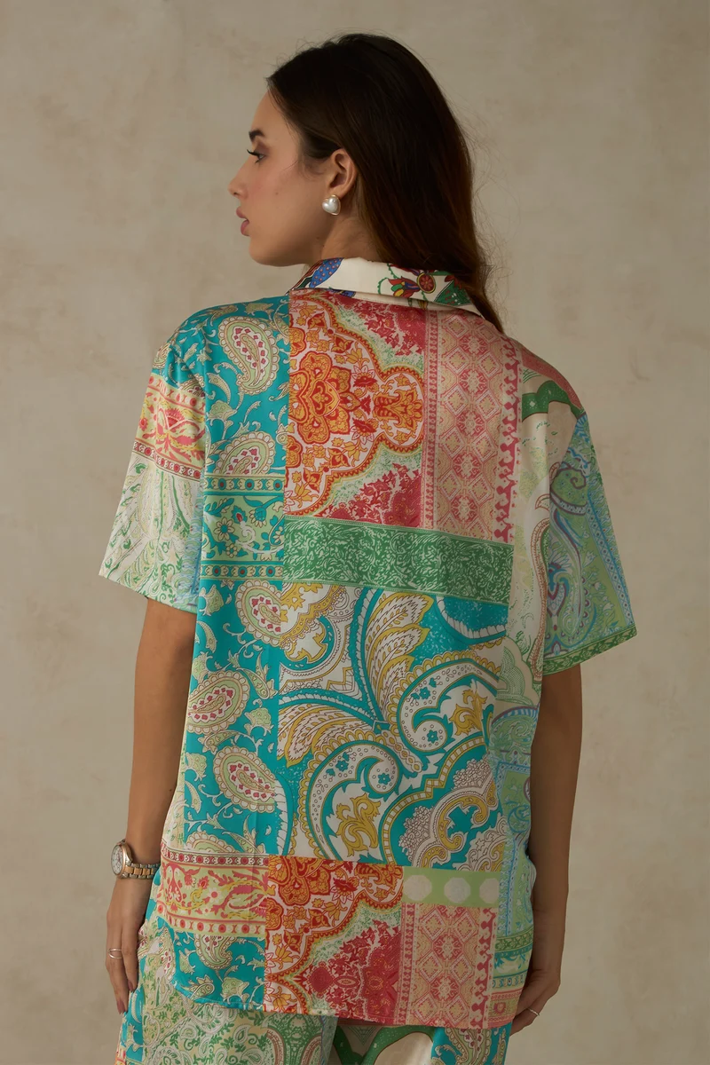 Louisa Shirt|Satin Floral Print Shirt