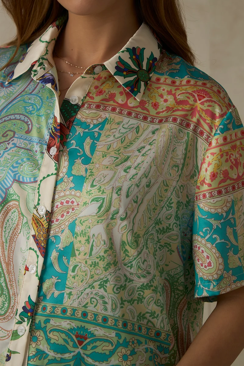 Louisa Shirt|Satin Floral Print Shirt