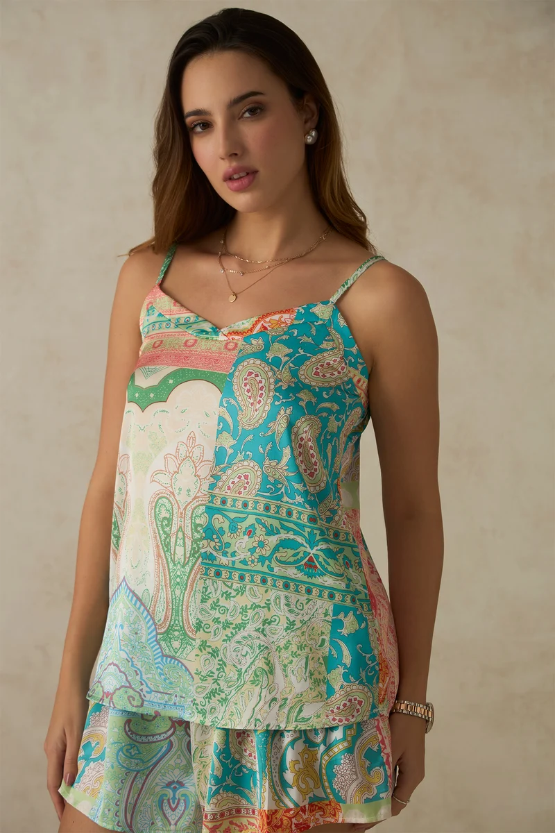 Paz Top|Satin Abstract Print Top