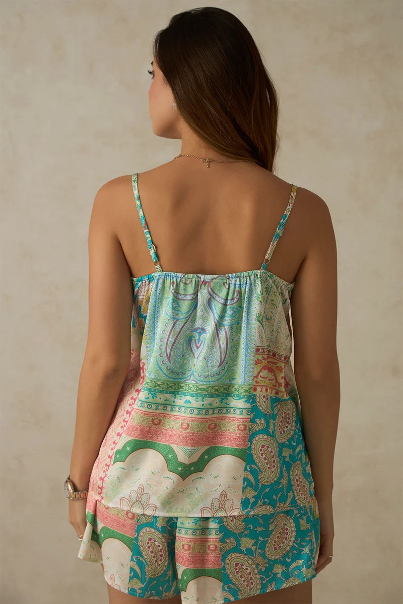 Paz Top|Satin Abstract Print Top