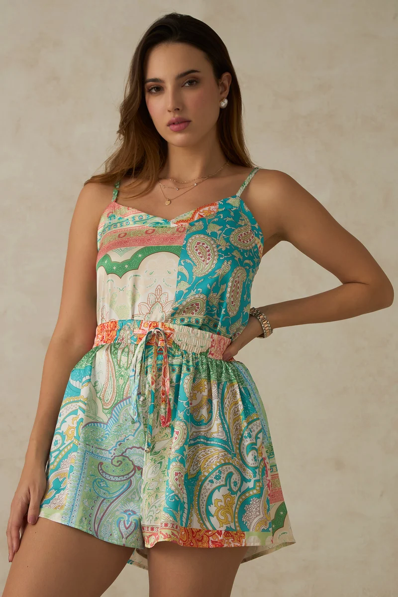 Paz Top|Satin Abstract Print Top