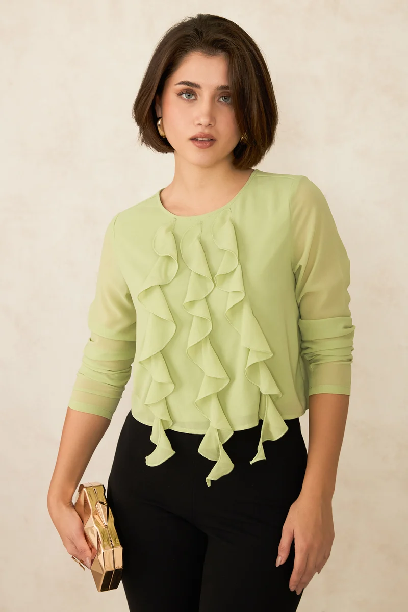 Gia|Georgette Vertical Ruffle Detail Top